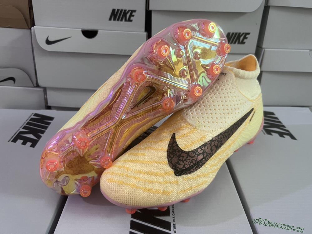 Men's Nike Phantom GX Elite DF Link Blaze Pack FG Firm Ground High-Tops Football Boots - Citron Tint/Burgundy Crush