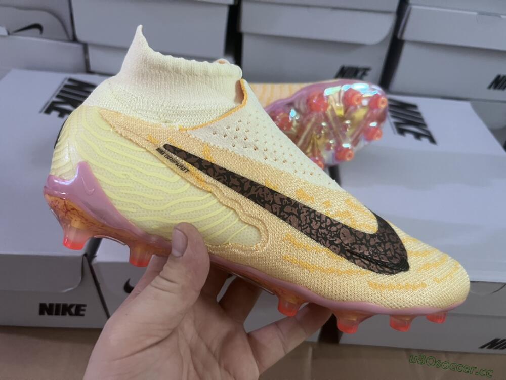 Men's Nike Phantom GX Elite DF Link Blaze Pack FG Firm Ground High-Tops Football Boots - Citron Tint/Burgundy Crush