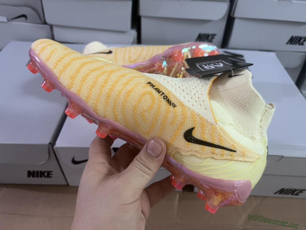 Men's Nike Phantom GX Elite DF Link Blaze Pack FG Firm Ground High-Tops Football Boots - Citron Tint/Burgundy Crush