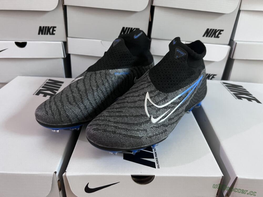 Men's Nike Phantom GX Elite DF Link FG Firm Ground High-Tops Football Boots - Grey/Black/Blue