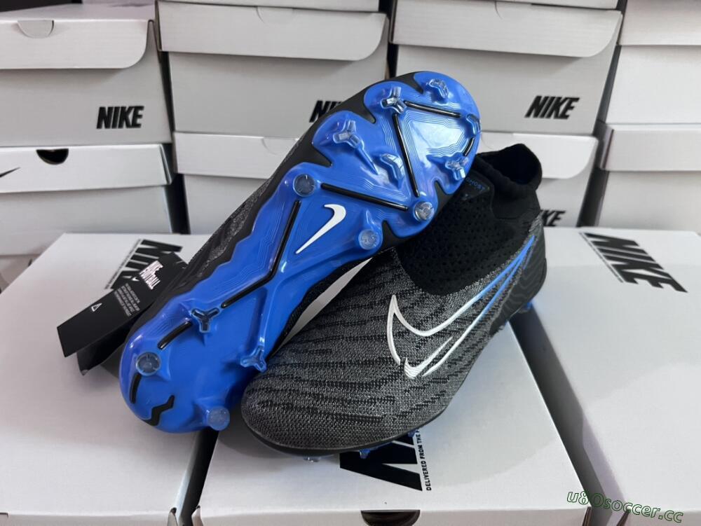 Men's Nike Phantom GX Elite DF Link FG Firm Ground High-Tops Football Boots - Grey/Black/Blue