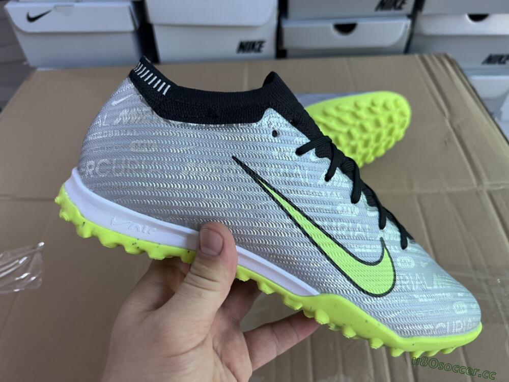 Unisex Nike Air Zoom Mercurial Vapor 15 Elite TF Artificial Turf Low-Tops Football Shoes - Silver/Green/Black