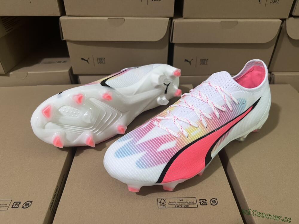 Men's Puma Ultra Ultimate FG Firm Ground Low-Tops Football Boots - White/Red/Black