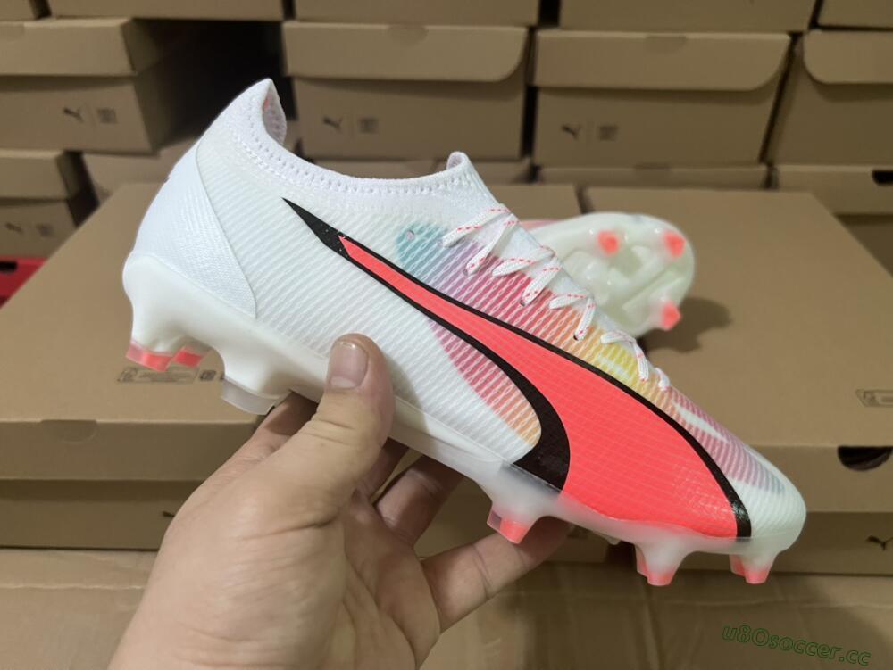 Men's Puma Ultra Ultimate FG Firm Ground Low-Tops Football Boots - White/Red/Black