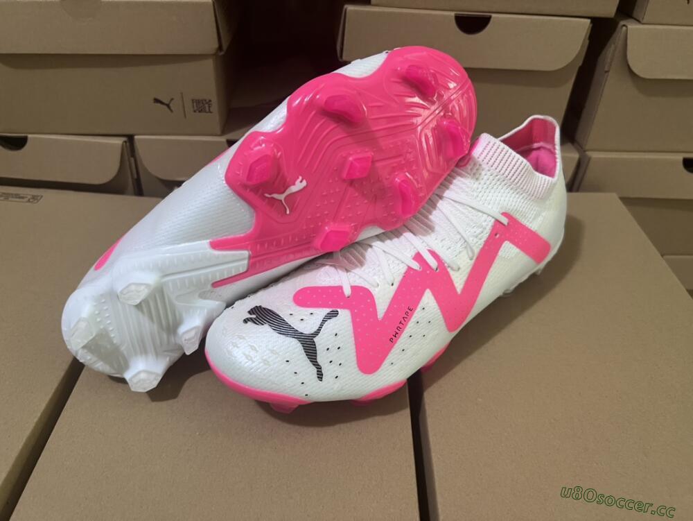 Men's Puma Future Ultimate FG Firm Ground Low-Tops Football Boots - White/Pink/Black