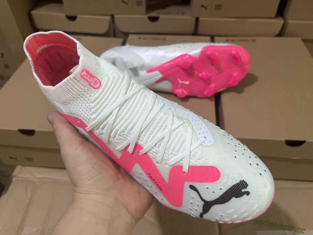 Men's Puma Future Ultimate FG Firm Ground Low-Tops Football Boots - White/Pink/Black