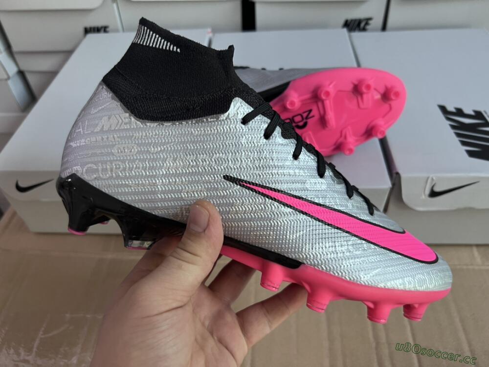 Unisex Nike Air Zoom Mercurial Superfly 9 Elite AG Artificial Grass High-Tops Football Boots - Sliver/Pink/Black