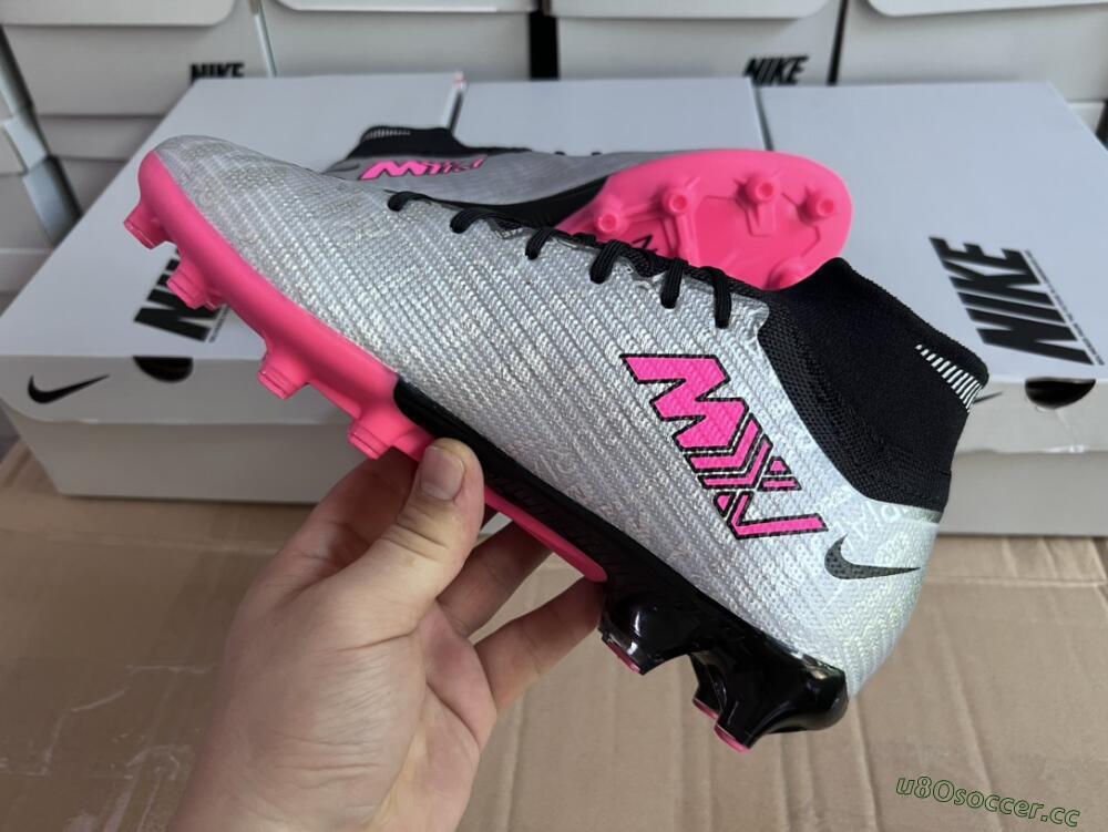 Unisex Nike Air Zoom Mercurial Superfly 9 Elite AG Artificial Grass High-Tops Football Boots - Sliver/Pink/Black