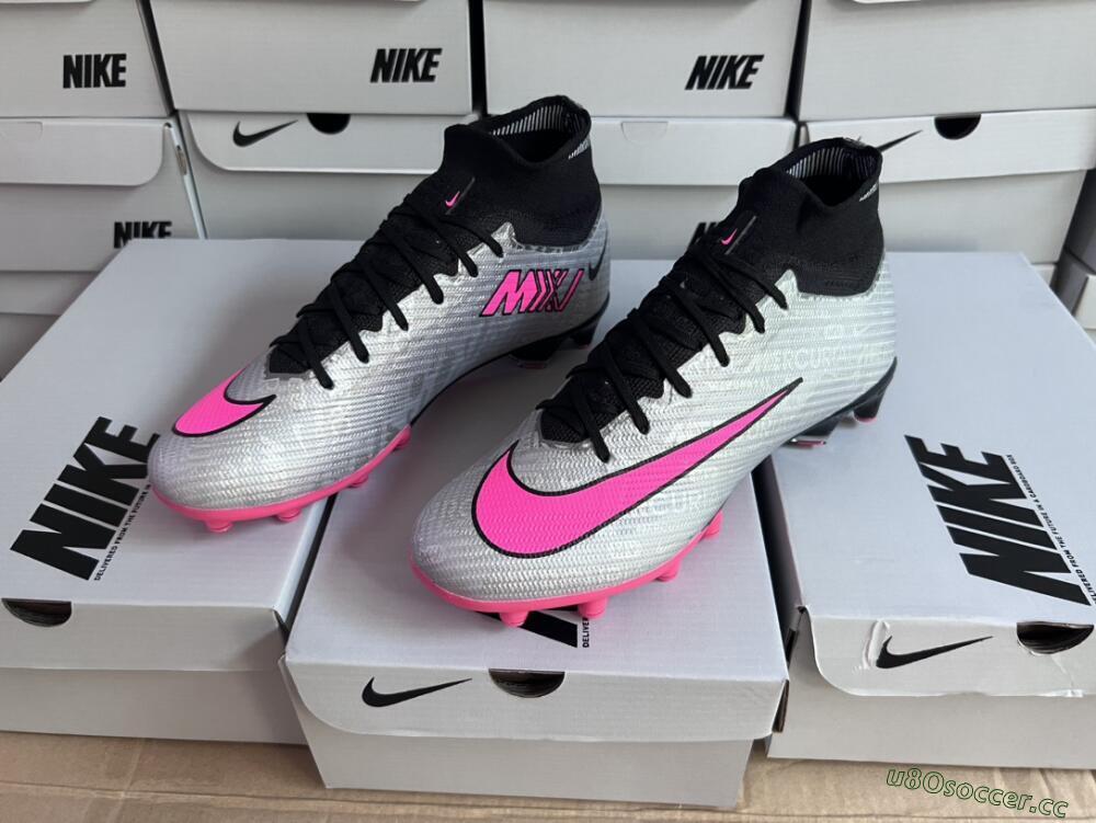Unisex Nike Air Zoom Mercurial Superfly 9 Elite AG Artificial Grass High-Tops Football Boots - Sliver/Pink/Black