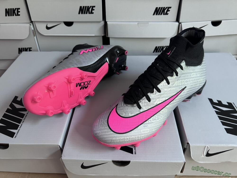 Unisex Nike Air Zoom Mercurial Superfly 9 Elite AG Artificial Grass High-Tops Football Boots - Sliver/Pink/Black