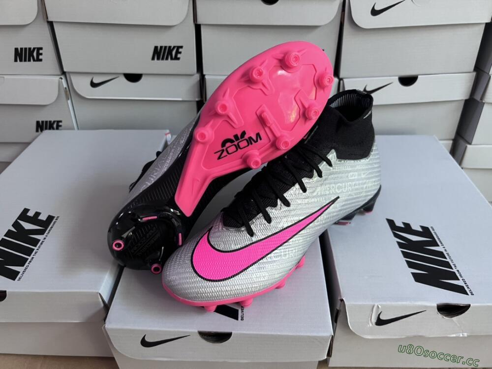 Unisex Nike Air Zoom Mercurial Superfly 9 Elite AG Artificial Grass High-Tops Football Boots - Sliver/Pink/Black