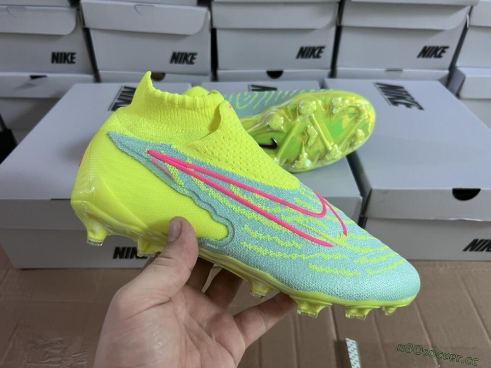 Unisex Nike Phantom GX Elite DF FG Firm Ground High-Tops Football Boots - Blue/Green/Pink