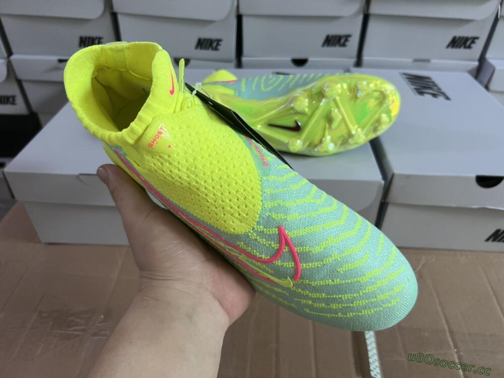 Unisex Nike Phantom GX Elite DF FG Firm Ground High-Tops Football Boots - Blue/Green/Pink