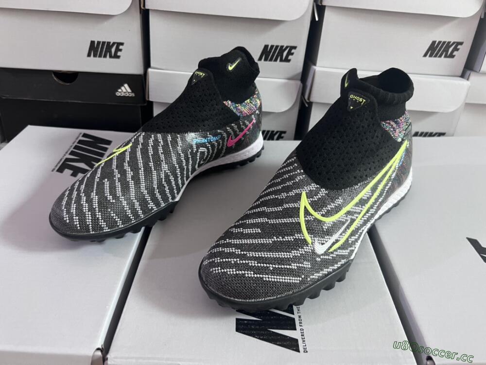 Unisex Nike Phantom GX Elite TF Artificial Turf High-Tops Football Shoes - Grey/Green/Black/Rainbow