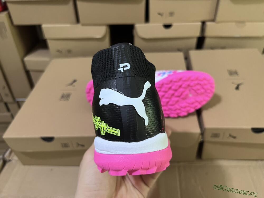 Men's Puma Future X Powercat Tokyo Match TF Artificial Turf Low-Tops Football Shoes - White/Black/Pink/Yellow
