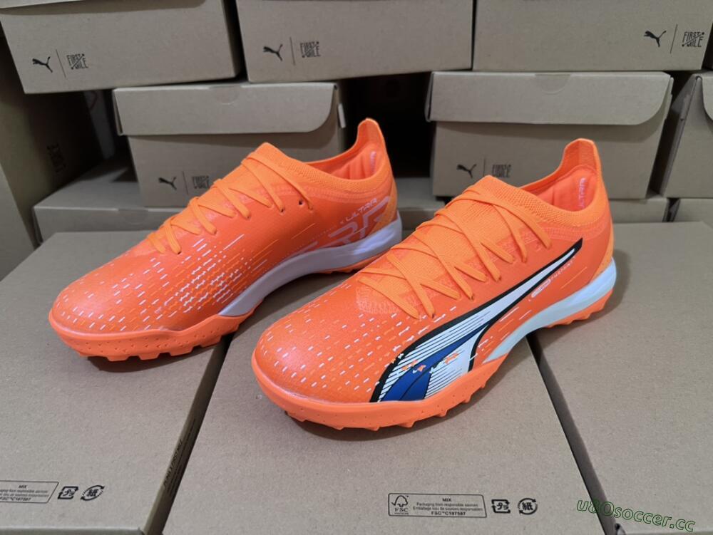 Men's Puma Ultra Ultimate TF Artificial Turf Low-Tops Football Shoes - Orange/White/Blue