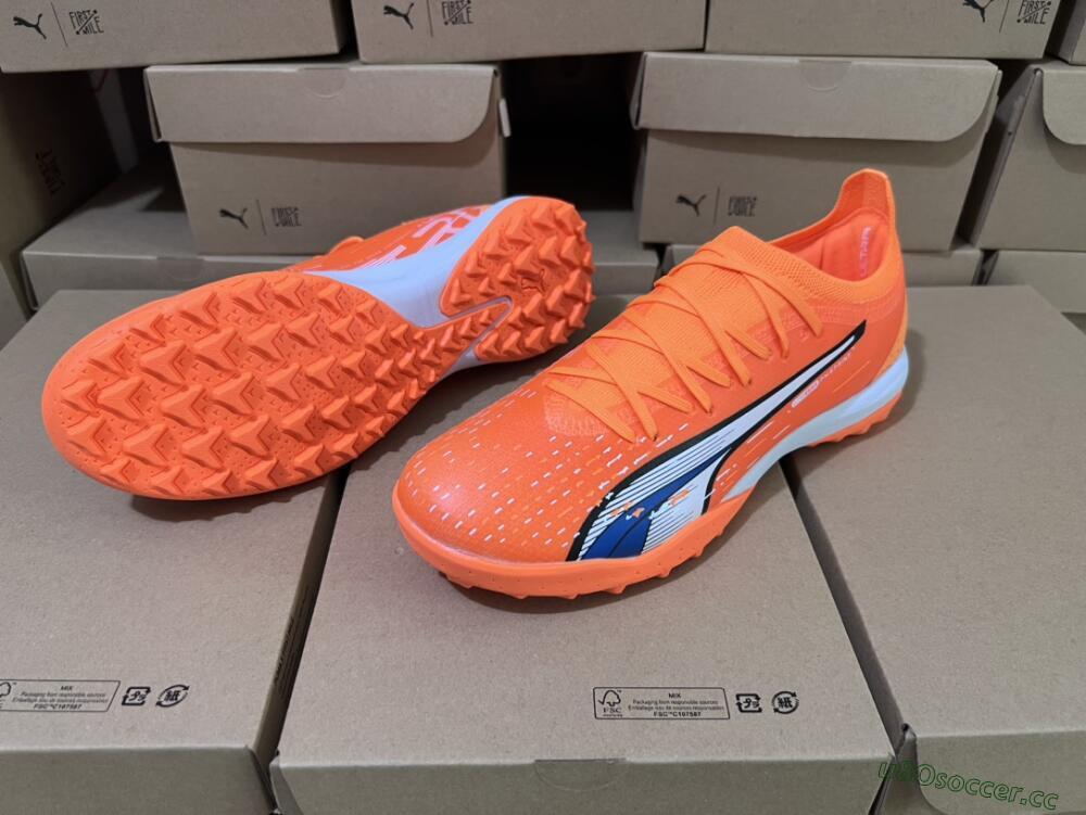 Men's Puma Ultra Ultimate TF Artificial Turf Low-Tops Football Shoes - Orange/White/Blue