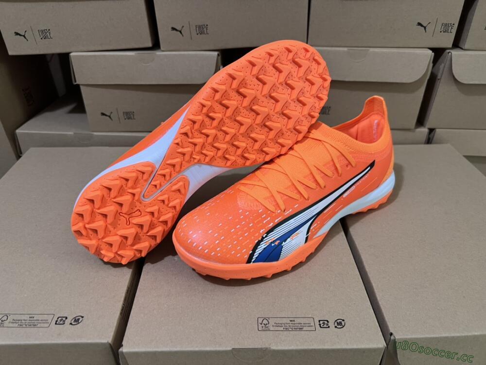 Men's Puma Ultra Ultimate TF Artificial Turf Low-Tops Football Shoes - Orange/White/Blue