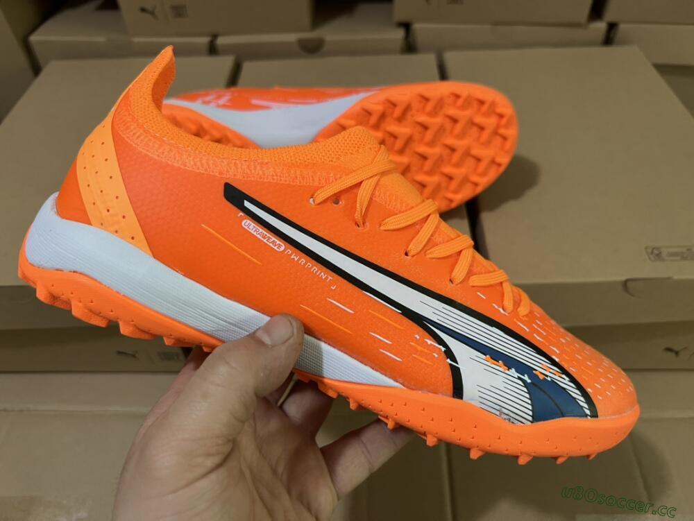 Men's Puma Ultra Ultimate TF Artificial Turf Low-Tops Football Shoes - Orange/White/Blue