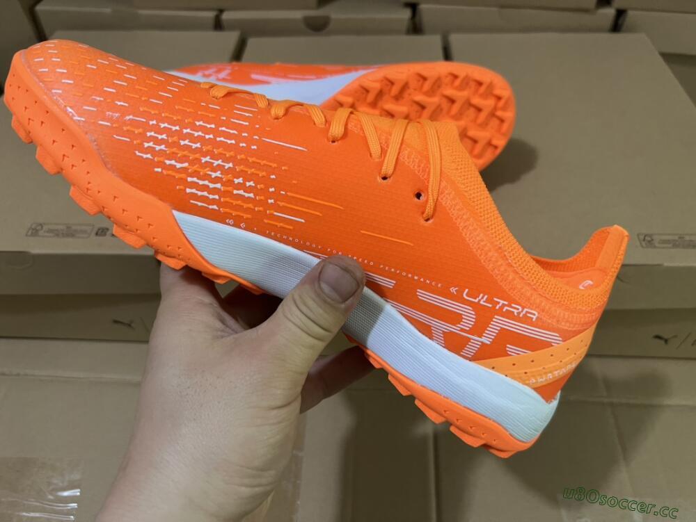 Men's Puma Ultra Ultimate TF Artificial Turf Low-Tops Football Shoes - Orange/White/Blue