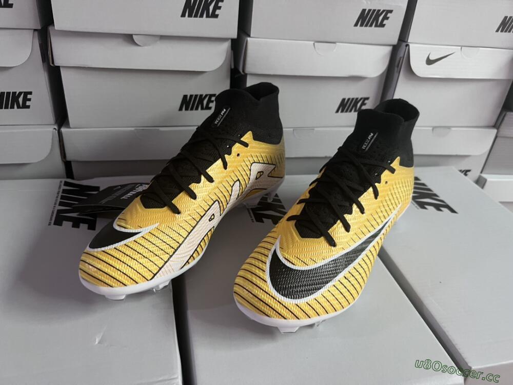 Men's Nike Air Zoom Mercurial Superfly 9 Elite FG Firm Ground High-Tops Football Boots - Yellow/Black/White