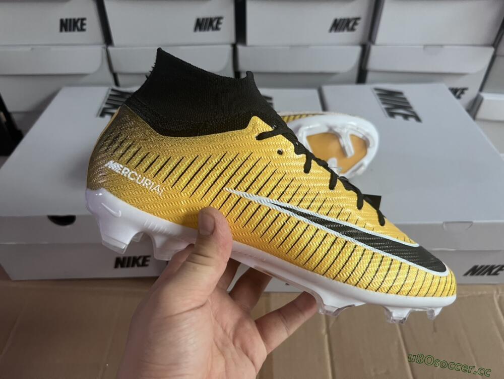 Men's Nike Air Zoom Mercurial Superfly 9 Elite FG Firm Ground High-Tops Football Boots - Yellow/Black/White