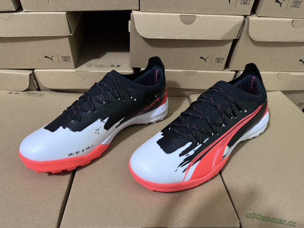 Men's Puma Ultra Ultimate TF Artificial Turf Low-Tops Football Shoes - Black/Grey/Red