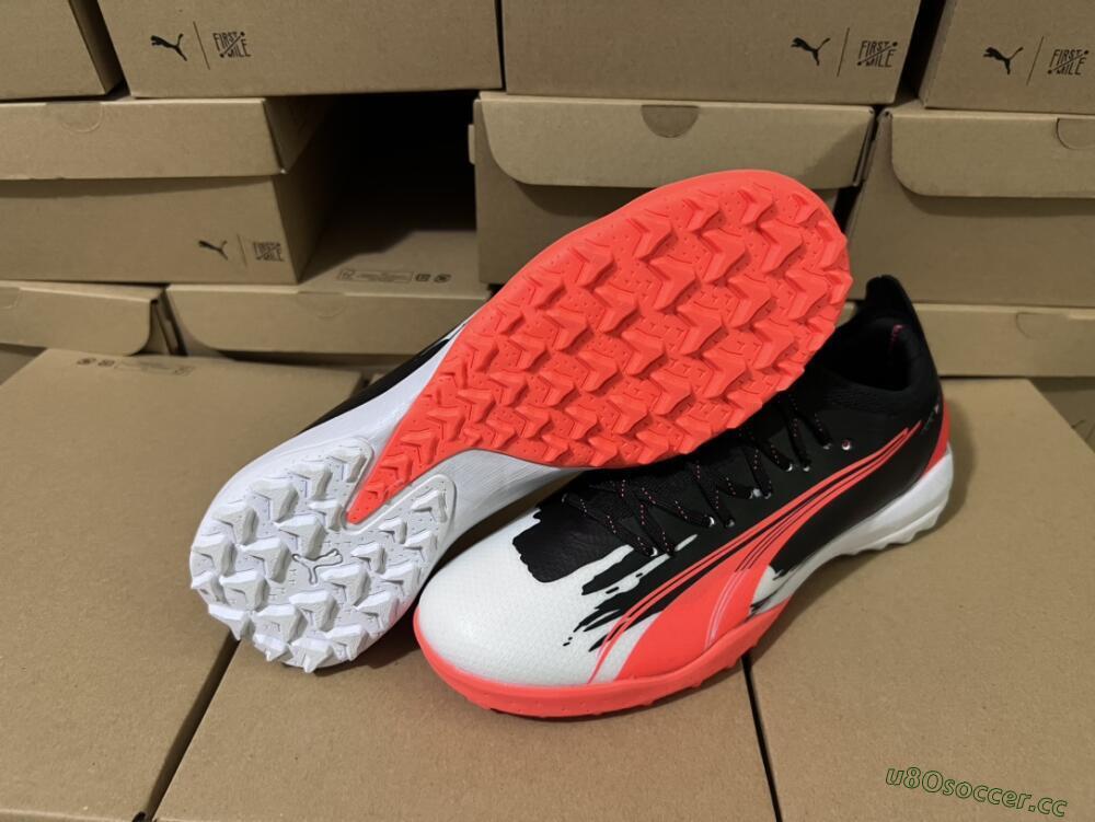 Men's Puma Ultra Ultimate TF Artificial Turf Low-Tops Football Shoes - Black/Grey/Red