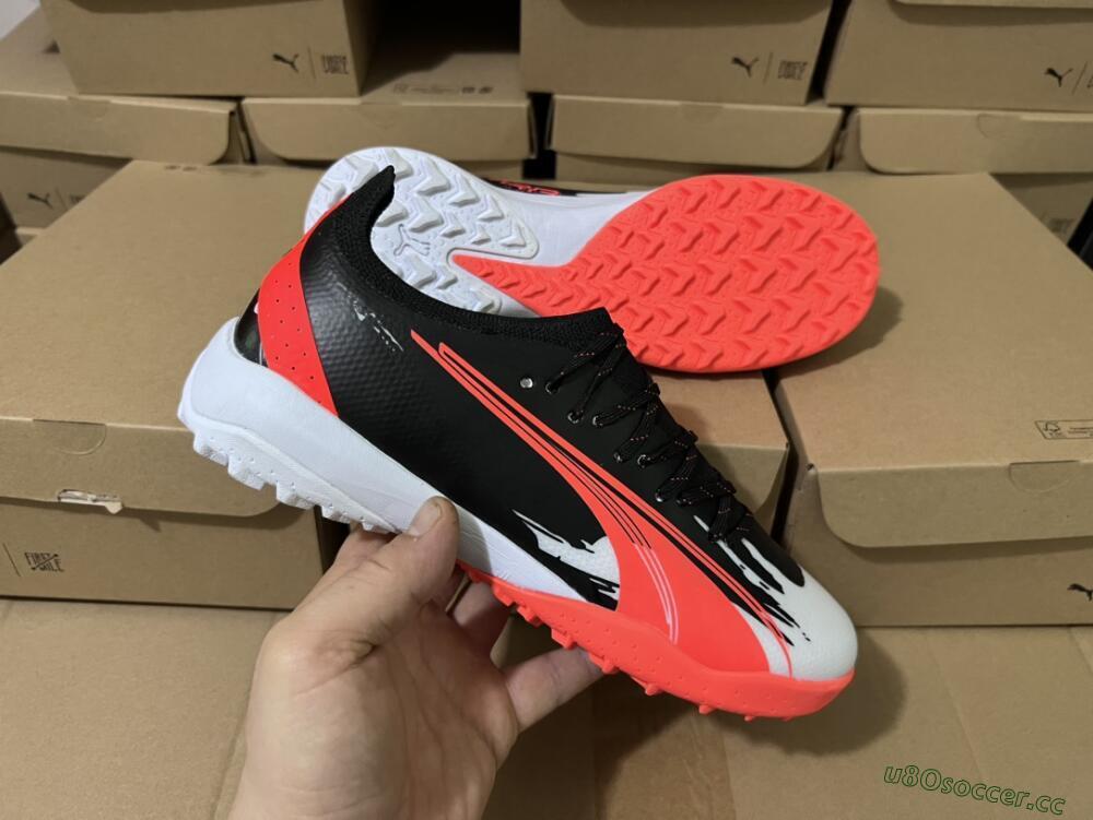 Men's Puma Ultra Ultimate TF Artificial Turf Low-Tops Football Shoes - Black/Grey/Red