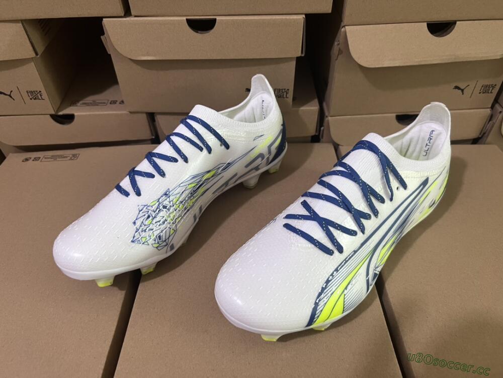 Men's Puma Ultra Ultimate FG Firm Ground Low-Tops Football Boots - White/Blue/Green