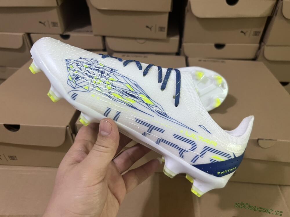 Men's Puma Ultra Ultimate FG Firm Ground Low-Tops Football Boots - White/Blue/Green