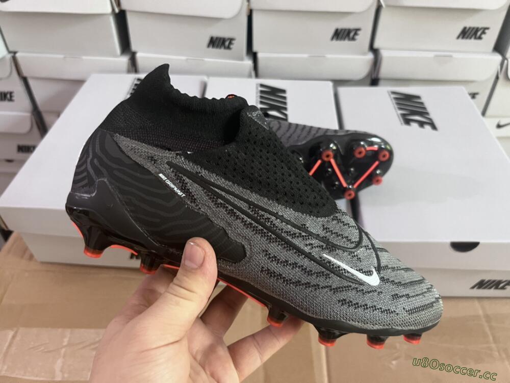 Men's Nike Phantom GX Elite DF AG Artificial Grass High-Tops Football Boots - Black/Grey/White