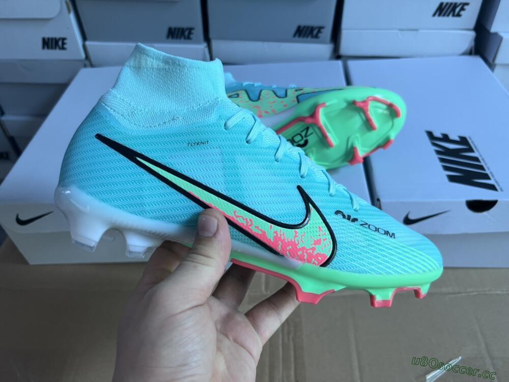 Men's Nike Air Zoom Mercurial Superfly 9 Elite FG Firm Ground High-Tops Football Boots - Blue/Green/Black