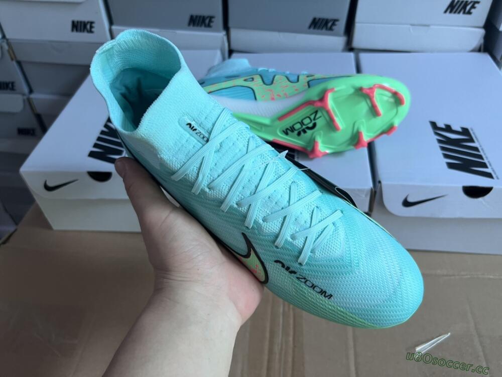 Men's Nike Air Zoom Mercurial Superfly 9 Elite FG Firm Ground High-Tops Football Boots - Blue/Green/Black