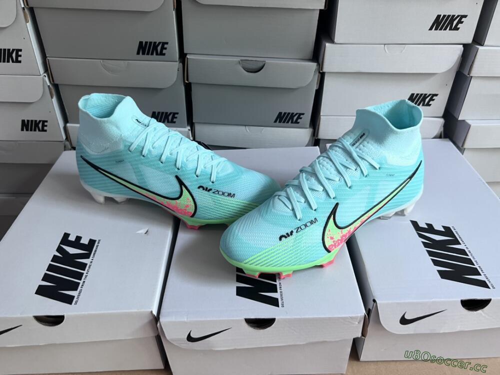Men's Nike Air Zoom Mercurial Superfly 9 Elite FG Firm Ground High-Tops Football Boots - Blue/Green/Black