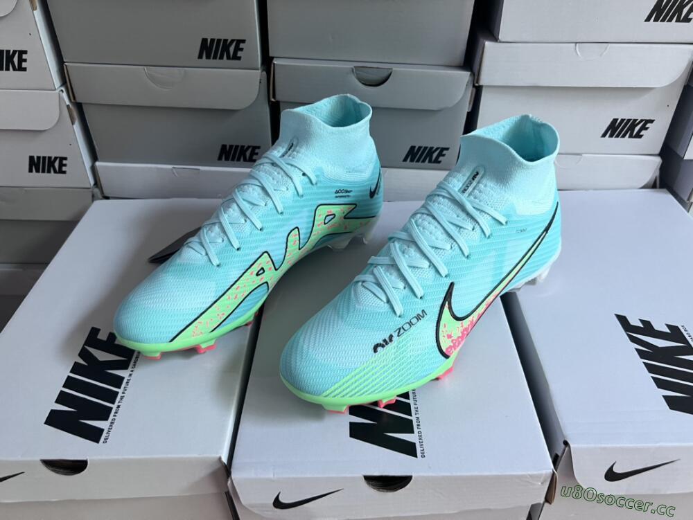 Men's Nike Air Zoom Mercurial Superfly 9 Elite FG Firm Ground High-Tops Football Boots - Blue/Green/Black