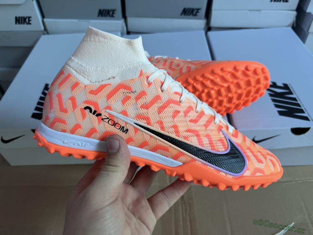Men's Nike Air Zoom Mercurial Superfly 9 Elite TF Artificial Turf High-Tops Football Shoes - Orange/White/Black