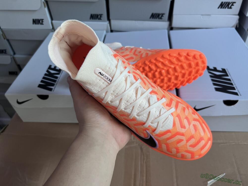 Men's Nike Air Zoom Mercurial Superfly 9 Elite TF Artificial Turf High-Tops Football Shoes - Orange/White/Black