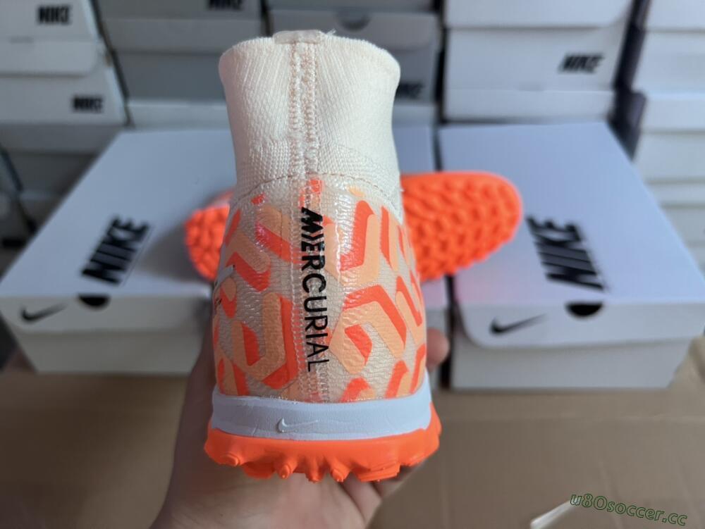 Men's Nike Air Zoom Mercurial Superfly 9 Elite TF Artificial Turf High-Tops Football Shoes - Orange/White/Black