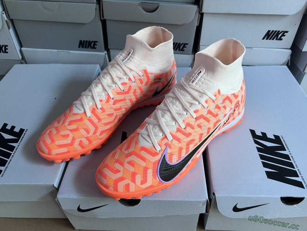 Men's Nike Air Zoom Mercurial Superfly 9 Elite TF Artificial Turf High-Tops Football Shoes - Orange/White/Black