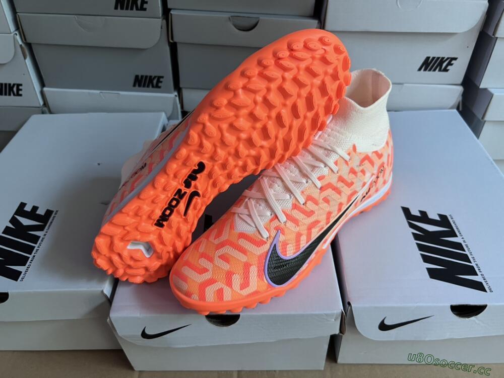 Men's Nike Air Zoom Mercurial Superfly 9 Elite TF Artificial Turf High-Tops Football Shoes - Orange/White/Black