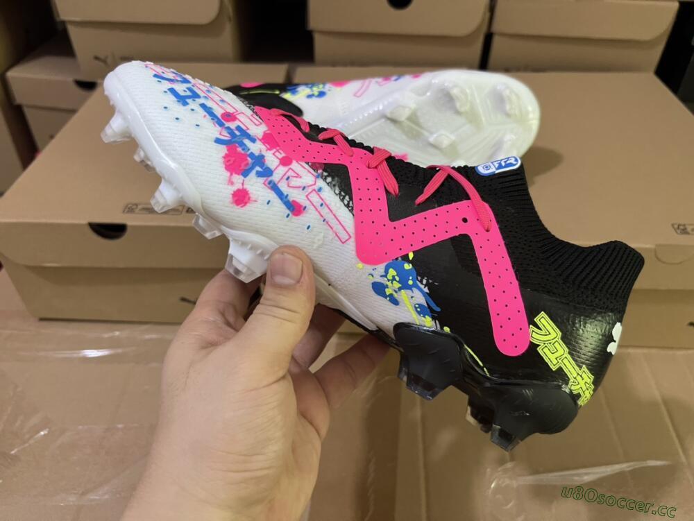 Men's Puma Future X Powercat Tokyo Match FG Firm Ground Low-Tops Football Boots - White/Black/Green/Pink
