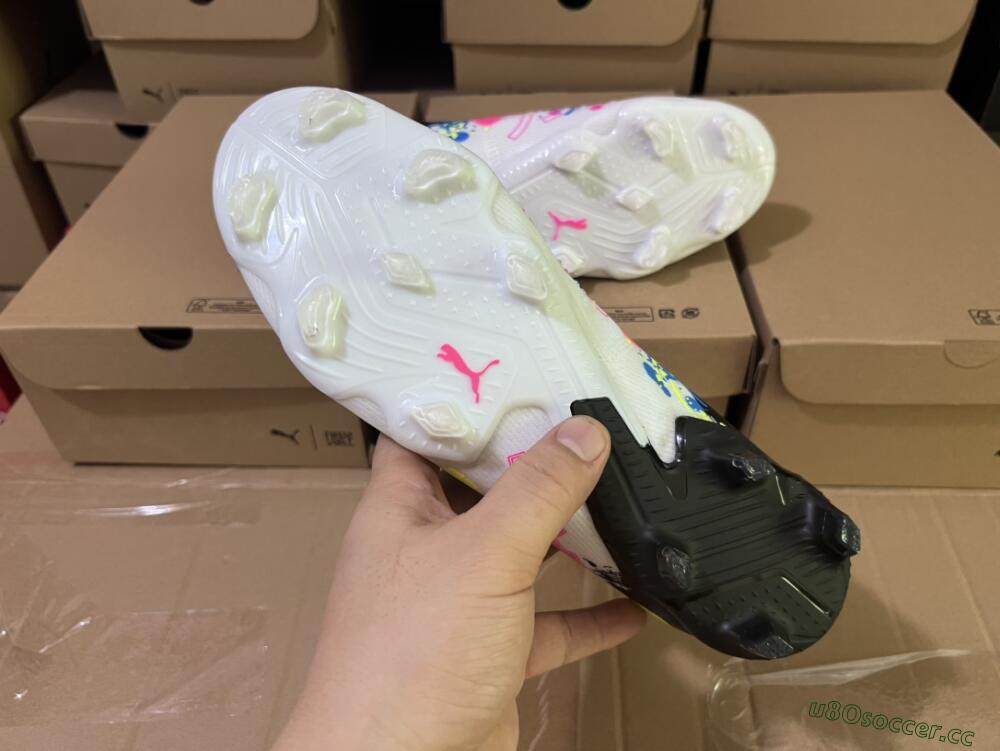 Men's Puma Future X Powercat Tokyo Match FG Firm Ground Low-Tops Football Boots - White/Black/Green/Pink