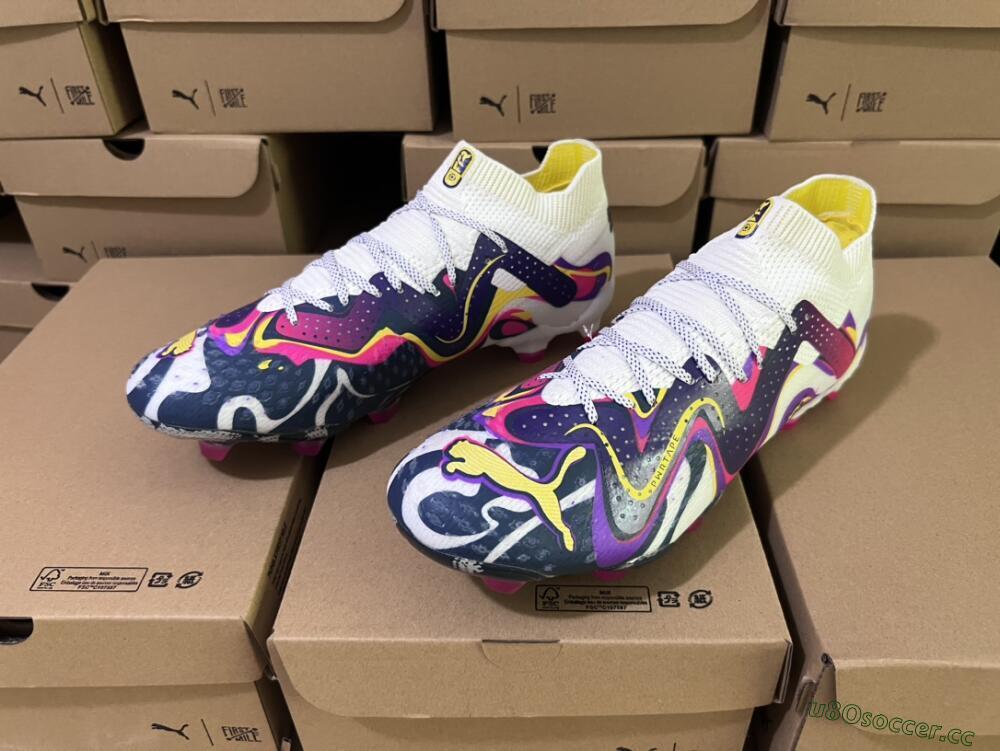 Men's Puma Future Ultimate FG Firm Ground Low-Tops Football Boots - White/Rainbow