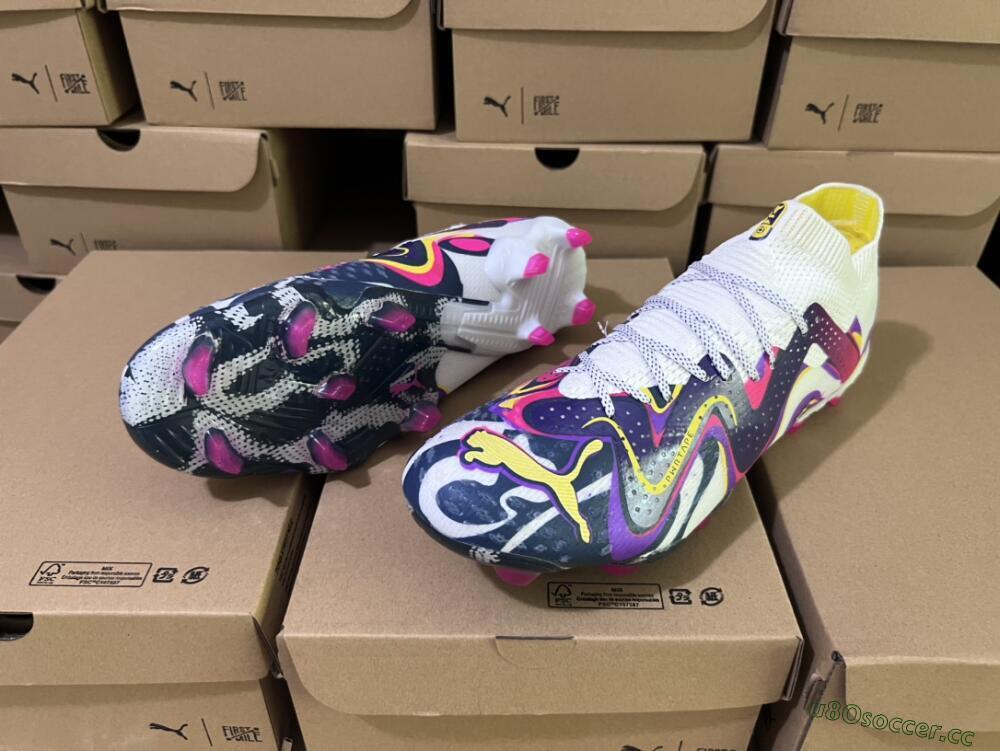 Men's Puma Future Ultimate FG Firm Ground Low-Tops Football Boots - White/Rainbow