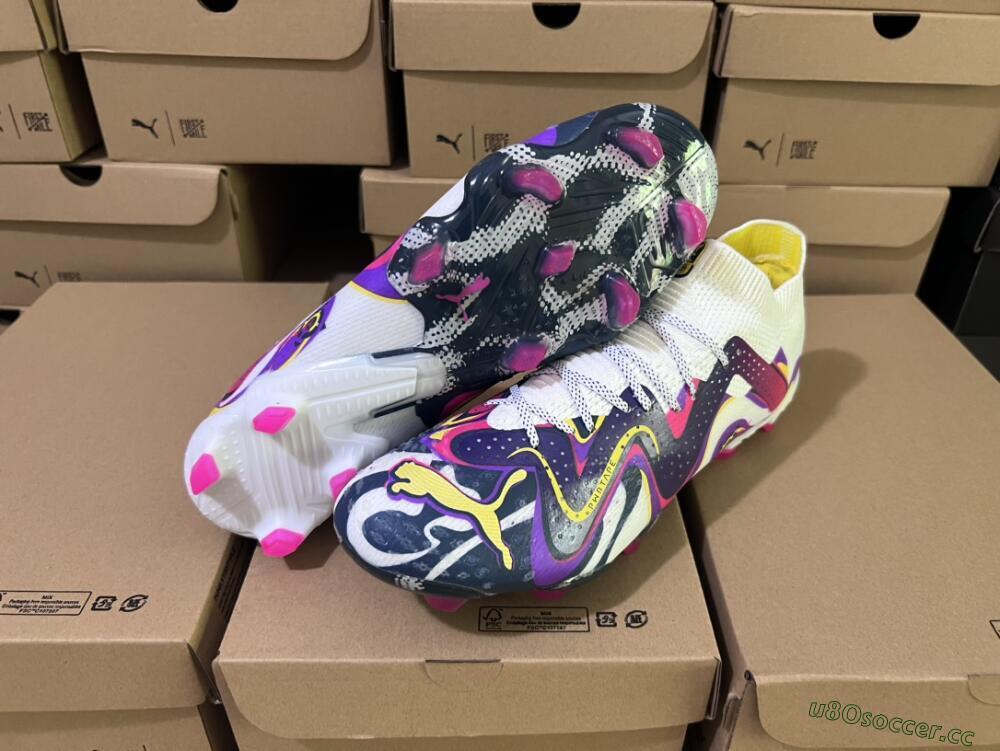 Men's Puma Future Ultimate FG Firm Ground Low-Tops Football Boots - White/Rainbow