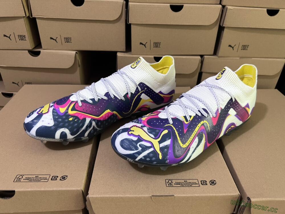 Men's Puma Future Ultimate NJR MG Multi Ground Low-Tops Football Boots - White/Purple/Yellow