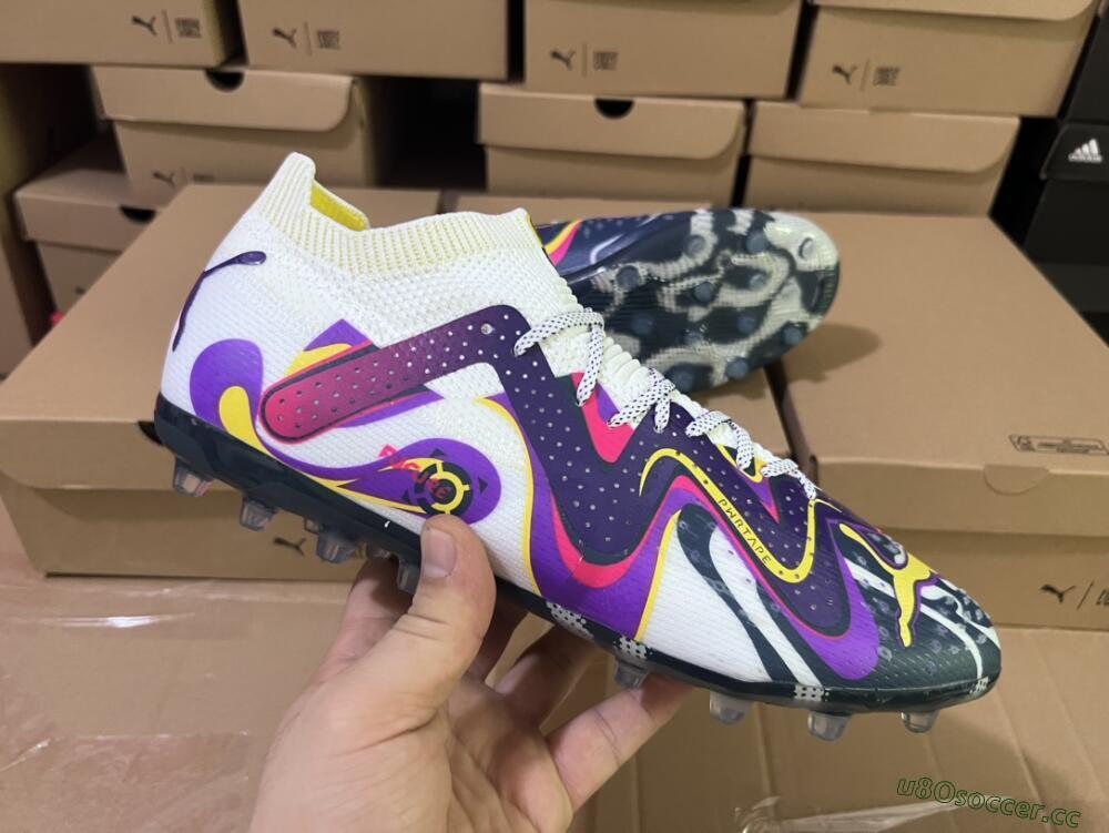 Men's Puma Future Ultimate NJR MG Multi Ground Low-Tops Football Boots - White/Purple/Yellow
