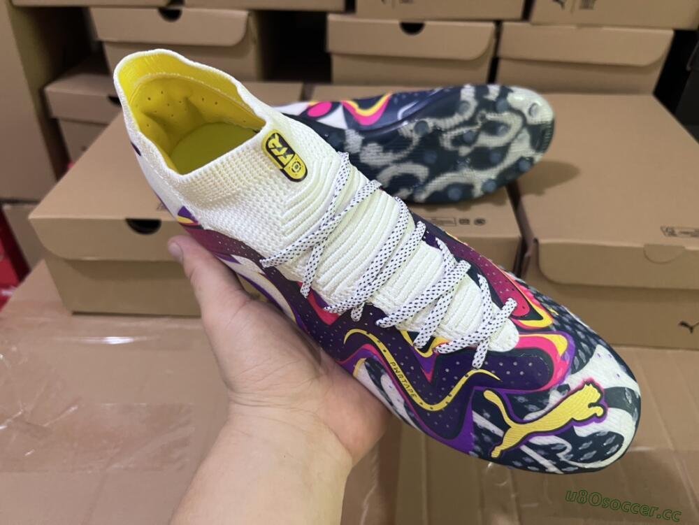 Men's Puma Future Ultimate NJR MG Multi Ground Low-Tops Football Boots - White/Purple/Yellow