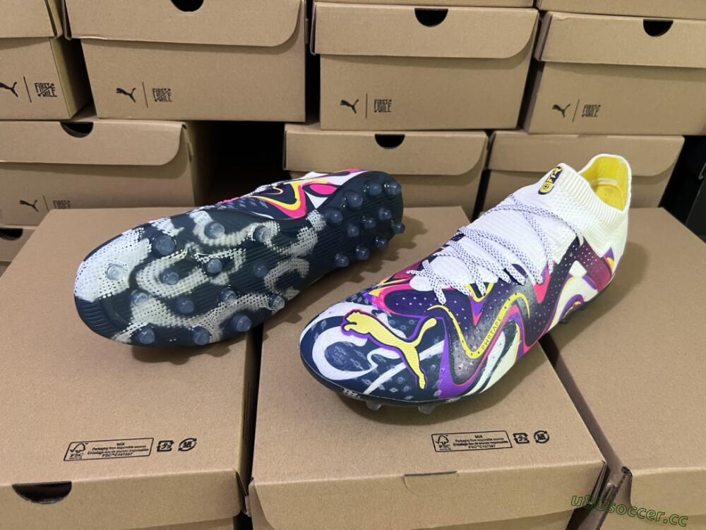Men's Puma Future Ultimate NJR MG Multi Ground Low-Tops Football Boots - White/Purple/Yellow